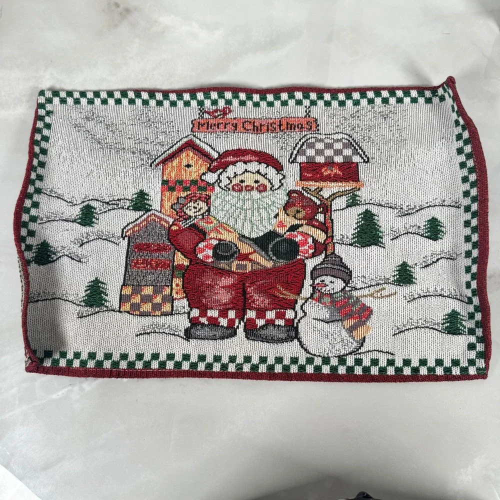 Set of 4 Merry Christmas Tapestry Placemats Santa Snowman Gifts Holiday‎ Festive
